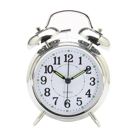 MINKUROW Retro Double Bell Alarm Clock Bedside Silent Non-Ticking (White)