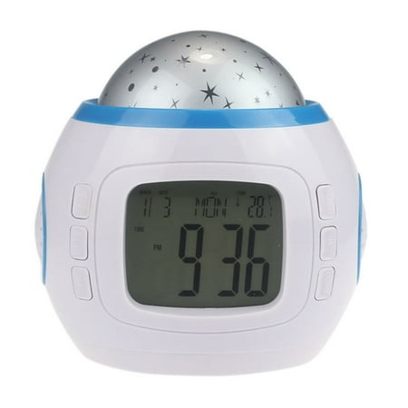 Miyuadkai Alarm Clock Led Kids Star Alarm Music Calendar Clock Digital Sky Projection Home Decor White