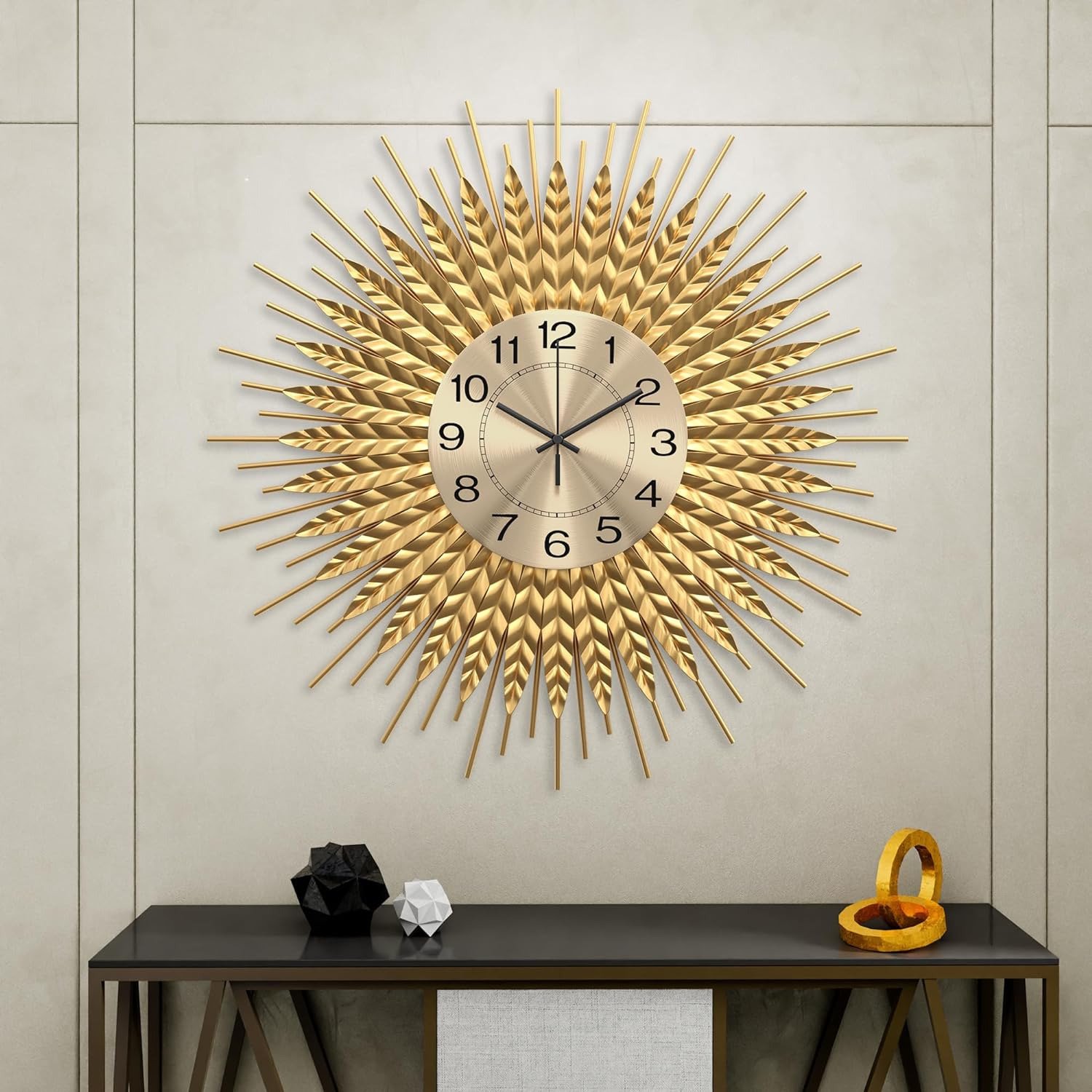 Modern Large Wall Clock Decorative Metal Mid Century Wall Clocks, Gold Big Silen