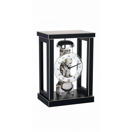 Modern table clock in a puristic design in black with 14-days power reserve by Hermle