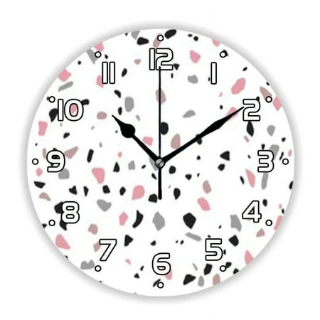 Modern Terrazzo Marble Print Wall Clock for Living Room Kitchen Bathroom Mosaic Tile Large Watch Home Decor