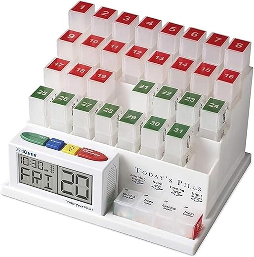 Monthly Pill Organizer System 4 Times a Day, 31 Day Pill Organizer Box, with Talking Alarm Clock Reminding System, Monthly Pill Box for Medications, Vitamins, Daily Supplements