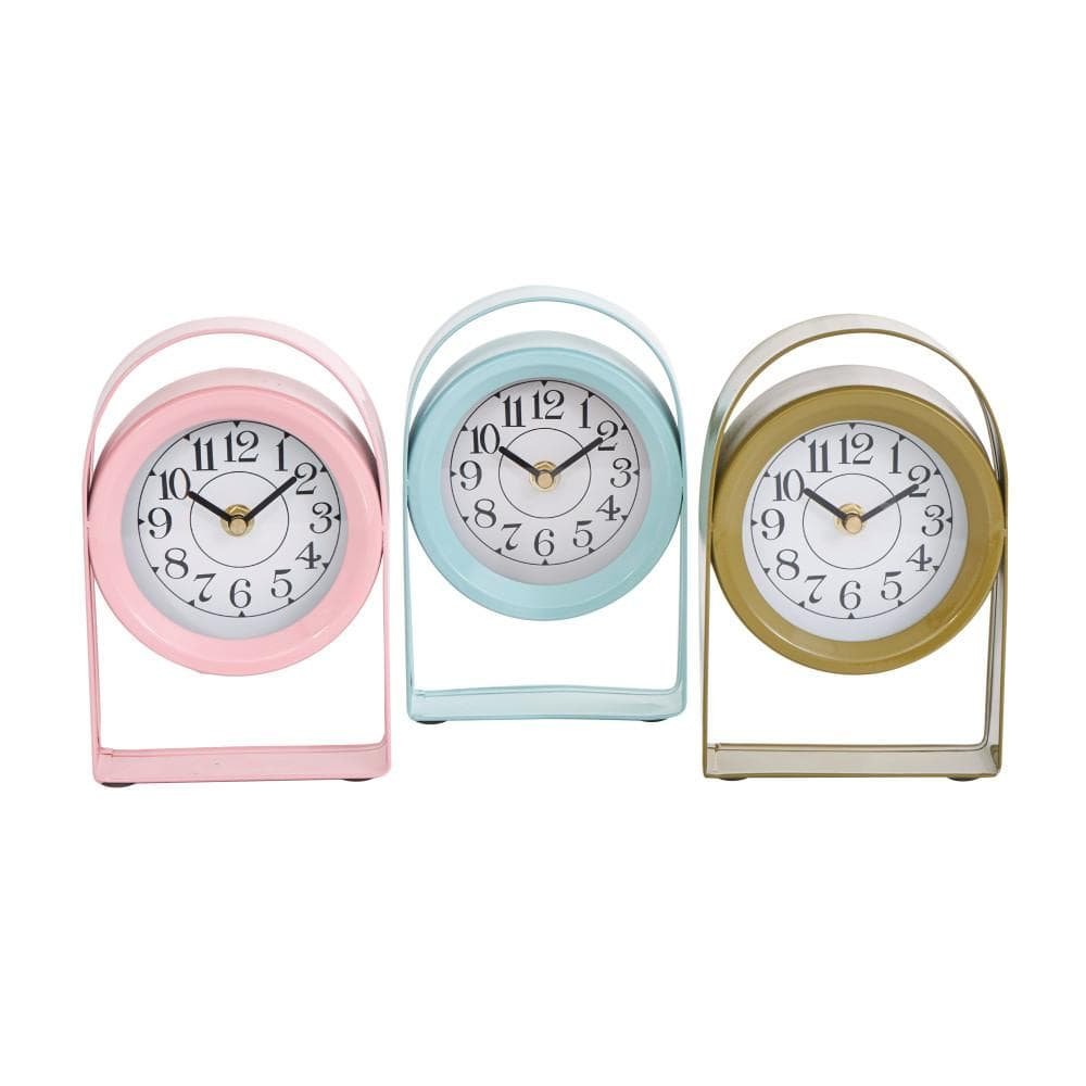 Multicolored Metal Clock with Arched Stands (Set of 3)