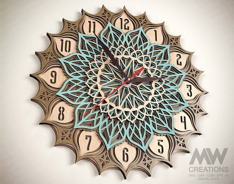 Multi layered Mandala Clock Solid Wooden Antique Home Wall Decor Engraved Gift