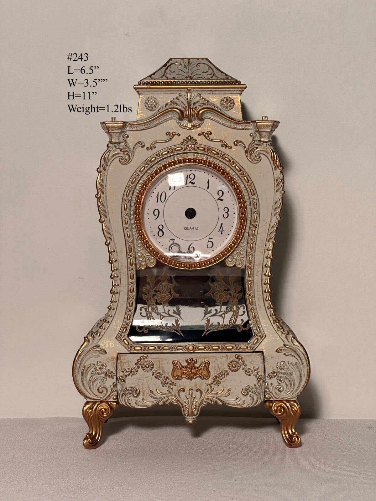 Music Box Mantel Clock Antique Style, Off-White