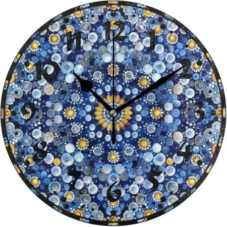 Myst Design Kaleidoscope Dots Blue Wall Clock, Silent Non Ticking 10 Inch Battery Operated Wall Clocks, Easy to Read Clock for Home Kitchen Living Room Bathroom Office Decor