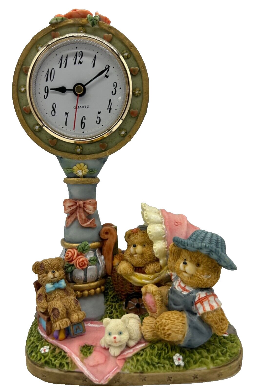 New Cute & Gorgeous 9”x3”x5.5” Teddy Bear 3 Family Resin Desk/Table/Shelf Clock