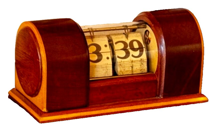New Haven Art Deco Wood Time Flip Plato Electric Desk Table Clock Vtg Mcm Rare