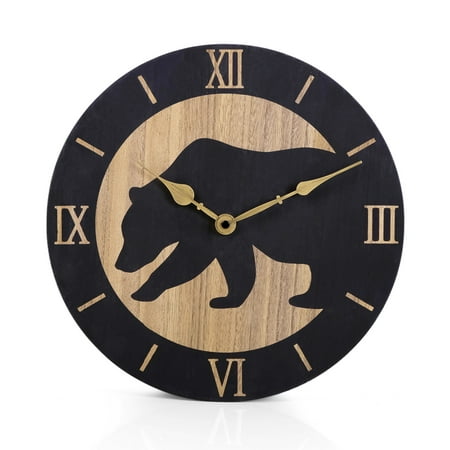 Nikky Home Silent Grizzly Bear 12 Wood Wall Clock