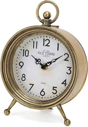 NIKKY HOME Vintage Table Clock, Table Clock Battery Operated Rustic Design Shelf Clock Rustic Mantel Clock Non-Ticking, Metal Frame with Antique Gold Finish