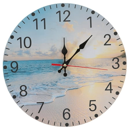 NUOLUX Clock Wall Beach Hanging Mute Decorative Round Coastal Clock Mounted Themed Clocks Decals Timer Art Number Slient Watch