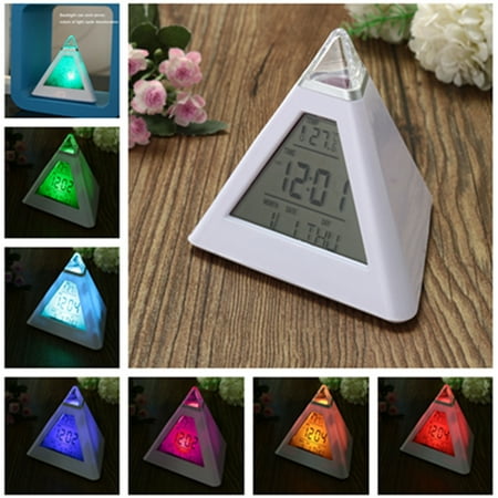 ODOMY Alarm Clock, Color Changing Triangle Alarm Clock LED Night Light Clock Kids Wake Up Digital Clock Large Display Time Date Temperature for Home Office