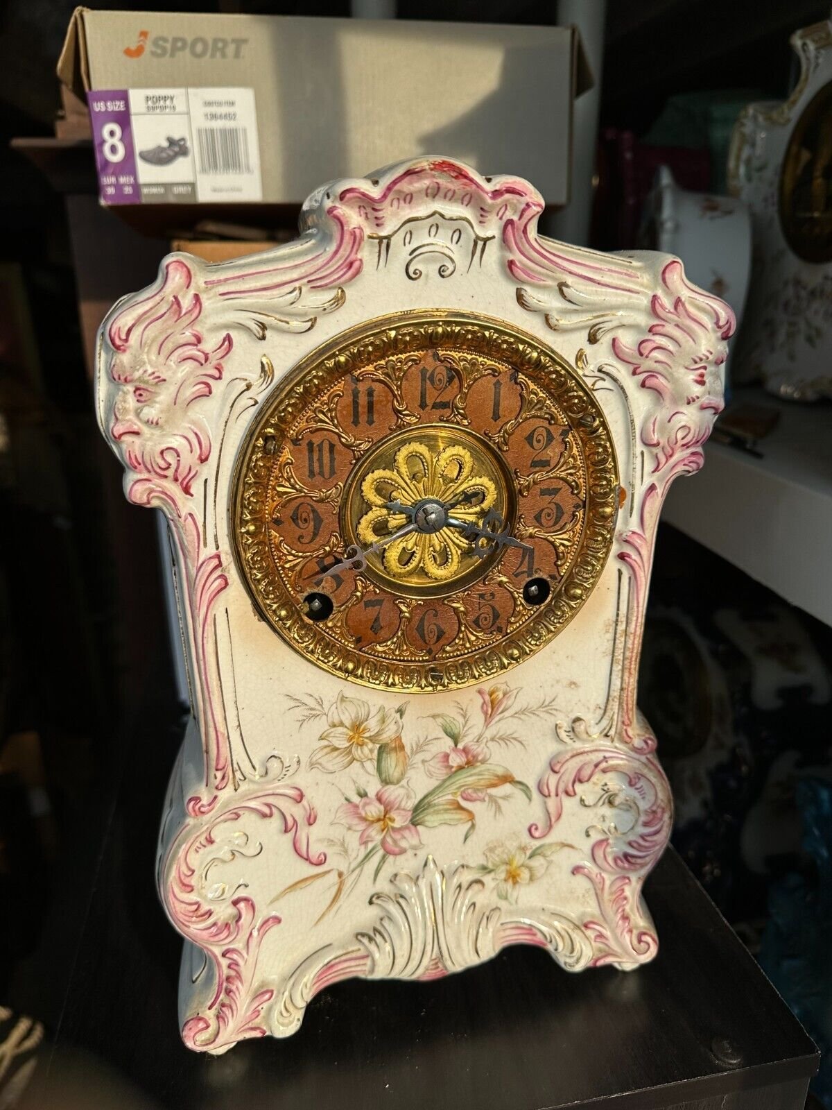 OLD ANTIQUE porcelain China mantel shelf Clock KROEBER