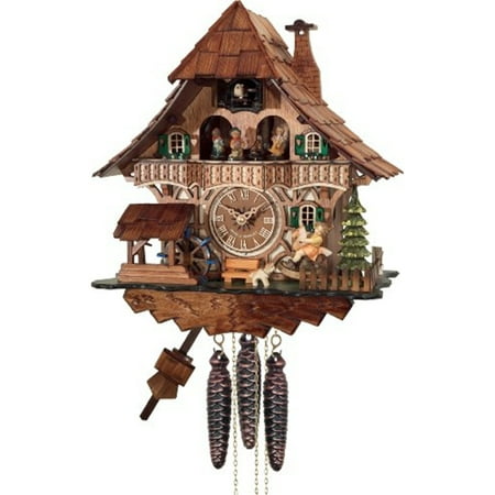 One Day Musical Black Forest Cuckoo Clock with Dancers, Waterwheel, and Girl on Rocking Horse