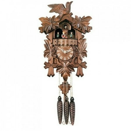 One Day Musical Cuckoo Clock with Dancers, Five Hand-carved Maple Leaves, and One Bird