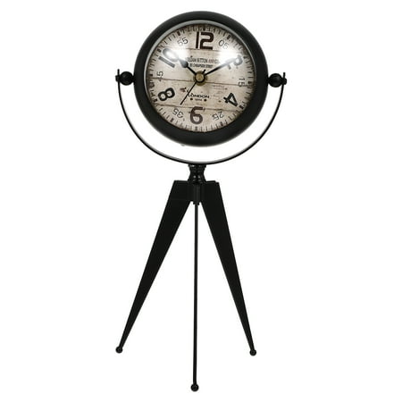 OUNONA Iron Art Clock Tripod Mute Clock Household Clock Crafts Decor Handicraft Articles Without Battery (Black Size S)