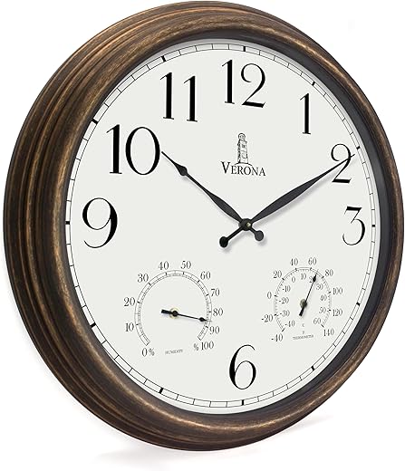 Outdoor Clocks for Patio Large Waterproof with Thermometer - 24 inch Indoor Outdoor Clock with Temperature and Humidity - Oversized, Weatherproof, Accurate & Easy to Read Wall Clock for Pool, Garden