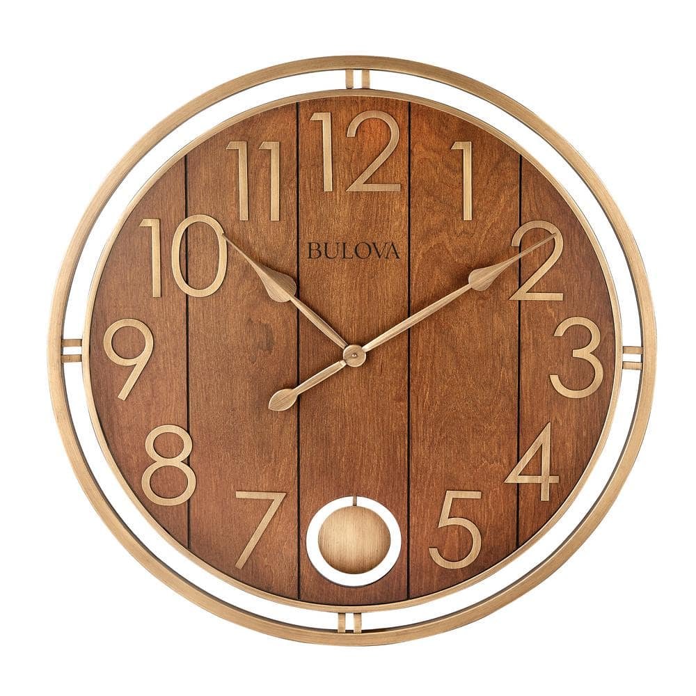 Oversized 30 in. Tongue and Groove Bronze Tone Wall Clock with Pendulum