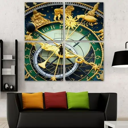 OWNSERIES Astronomical Clock Retro Pattern 4PC Frameless Canvas Wall Art Paintings for Living Room Canvas Print Wall Artworks