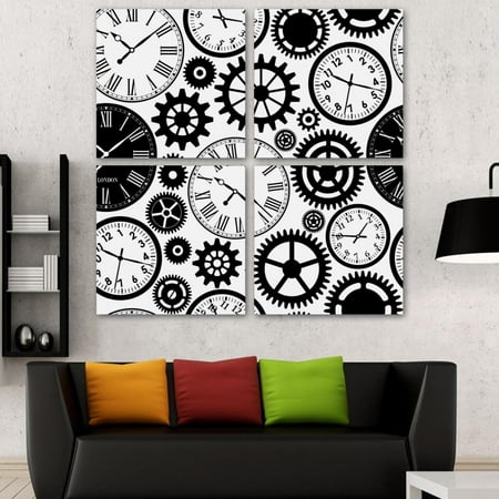 OWNSERIES Vintage Clocks Pattern 4PC Frameless Canvas Wall Art Paintings for Living Room Canvas Print Wall Artworks