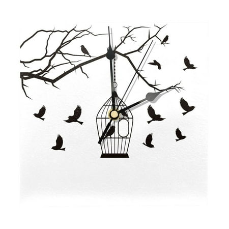 OWNTA Beautiful Birds Cage Silhouette Pattern Wood Square Wall Clock, 7.87 in, Silent Non-Ticking, Classic Home Decor, Stylish Office Clock, Battery Operated, Gift Idea