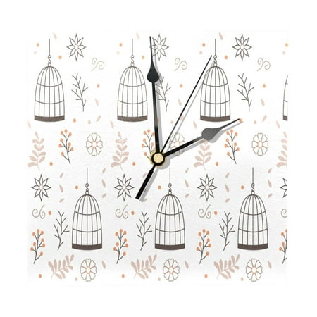 OWNTA Hanging Birdcage with Flowers Pattern Wood Square Wall Clock, 7.87 in, Silent Non-Ticking, Classic Home Decor, Stylish Office Clock, Battery Operated, Gift Idea