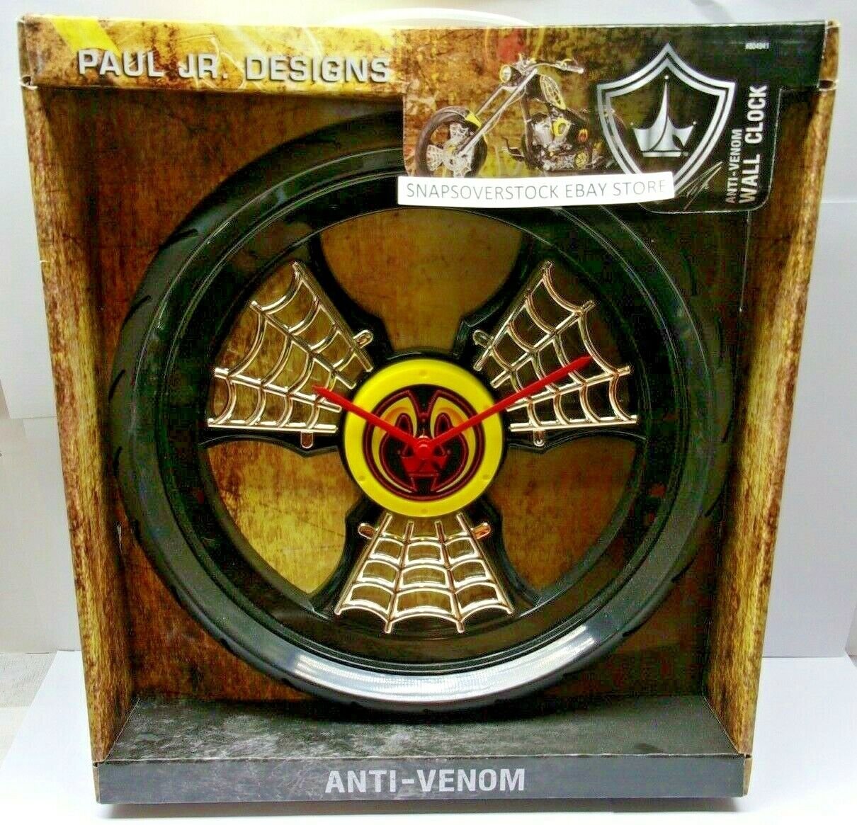 PAUL JR DESIGNS AS SEEN ON TV, 12" ANTI-VENOM MOTORCYCLE RIM WALL CLOCK, NEW