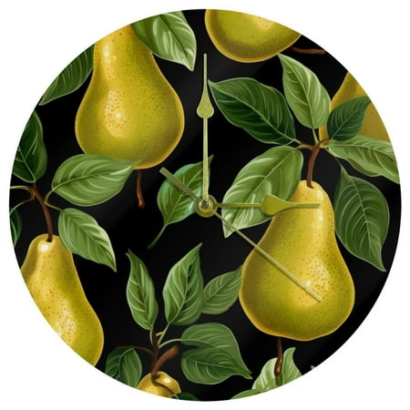 Pears 9.8 Inch Round Acrylic Wall Clock - Silent Non Ticking Battery Powered for Kitchen, Bedroom, Living Room, Office - Modern Design - Wall Clocks