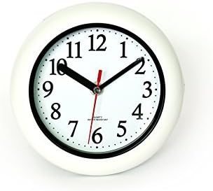 Perfect White Shell Water Resistant Clock, Quiet Non-Ticking Sweep Movement, 6.5" in Diameter, ABS Glass Front, Flexible Options to Hang or to Stand. Withstand Water Vapor and Moisture.