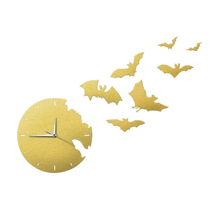 piaybook Wall Clock 3D Wall Clock Bat Wall Decoration Realistic Scary Bat Silhouette Wall Clock Battery Operated Clock Themed Clock for Kitchen Home Office Living Room Bedroom Decor