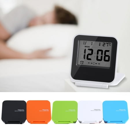 Portable Foldable Tabletop Travel Digital Alarm Clock with Temperature Calendar Date Week