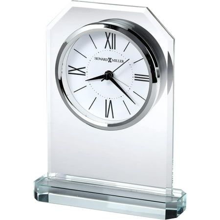 Quincy Table Clock 645-823 – Crisp Starphire Glass, Crystal Base, White Dial, Black Numerals, Modern Home Décor, Quartz Alarm Movement