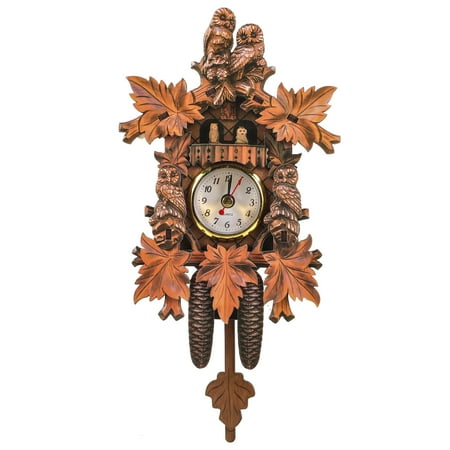 Qumonin Wooden Cuckoo Clock House with Owls Pendulum Wall Decor