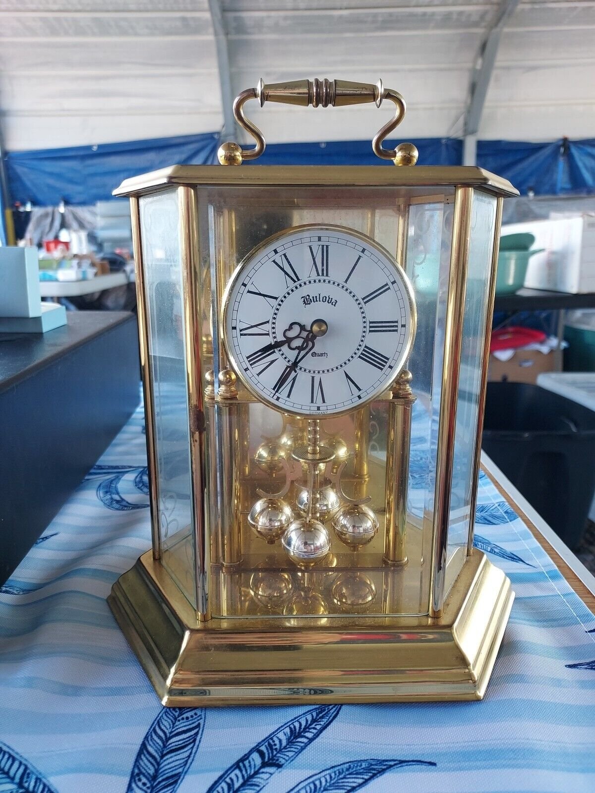 Rare Collectible Bulova Brass Quartz Anniversary Mantel Clock Germany