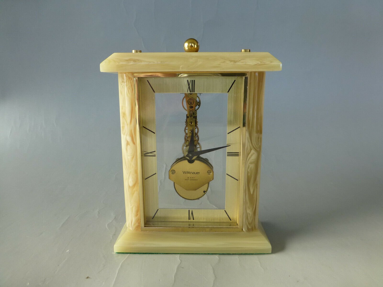 RARE VINTAGE GERMAN SKELETON BAGUETTE TYPE WIND UP MOVEMENT CLOCK (WATCH VIDEO)