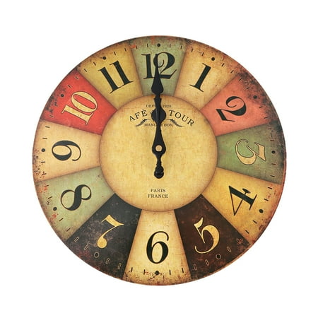 Recardis Vintage Rustic Country Tuscan Style Wooden Decorative Round Wall Clock (Color figures)