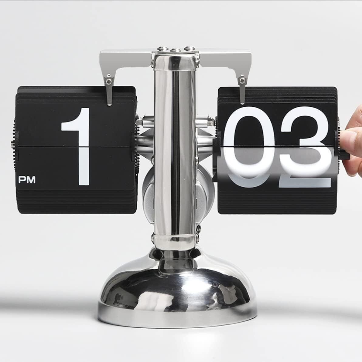 Retro Style Flip Desk Shelf Clock, Internal Gear Operated, Classic Mechanical