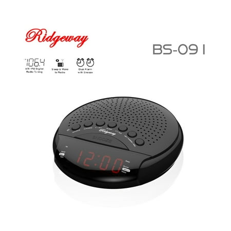 Ridgeway BS-091 Clock Radio with Dual Alarm/Sleep/Snooze Portable FM AM Radio