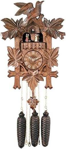 River City Clocks 16 Eight Day Mechanical Musical Cuckoo Dancers, Five Hand-Carved Birds and Maple Leaves Wall Clock, Brown