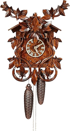 River City Clocks Eight Day Cuckoo Clock with Hand, Carved Vines and Leaves