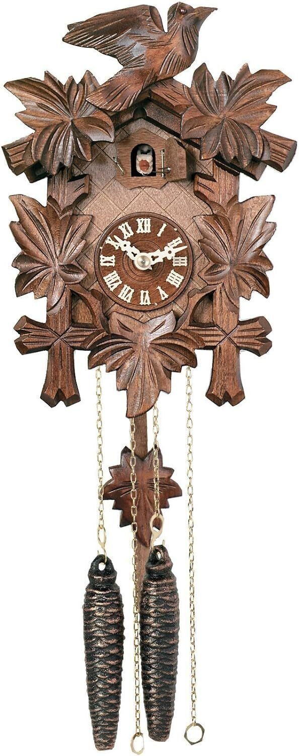 River City Clocks One Day Hand-Carved Cuckoo Clock with Five Maple Leaves & One