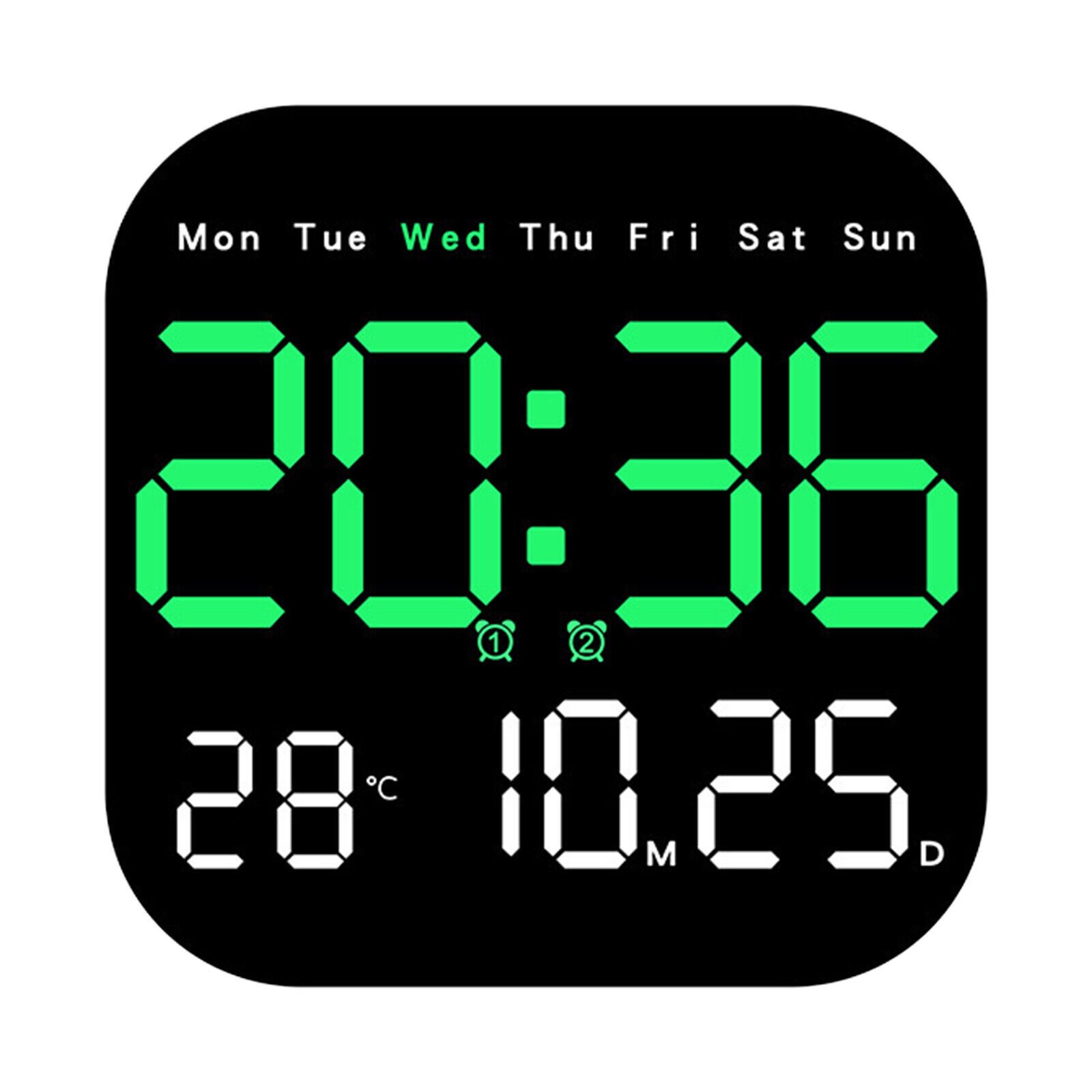 Romote Digital Large LED Mirror Wall Clock Alarm Temperature Humidity Square NEW