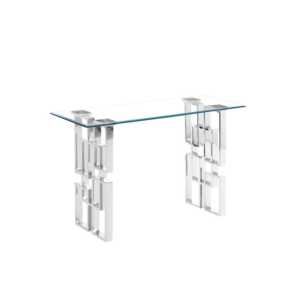 Rosa 50 in. Tempered Glass Stainless Steel Base Console Table