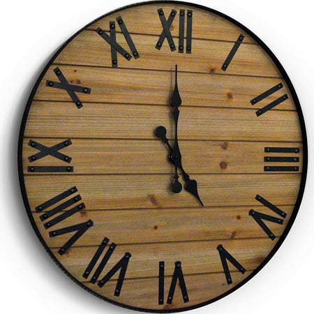 Rustic Wall Clock, 24” | Handmade with Real Wood and Roman Numerals