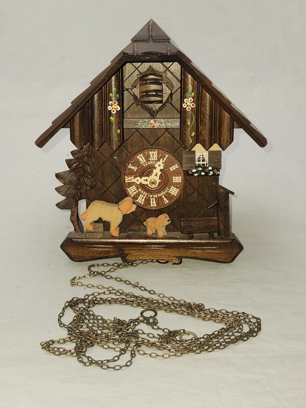 Schneider Made in Germany Wood Cuckoo Clock Chalet Dogs Parts or Repair