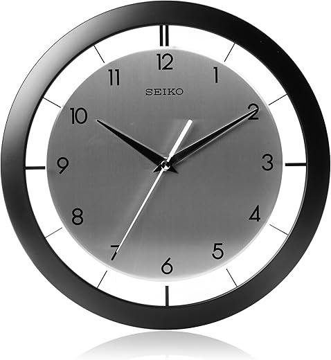 SEIKO 11 Inch St James Brushed Metal Wall Clock, Black