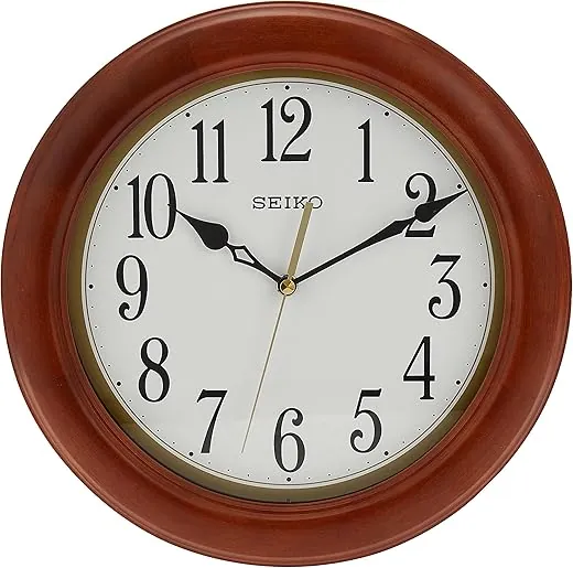 SEIKO 12 Inch Round Wood Classic Wall Clock, White,Brown