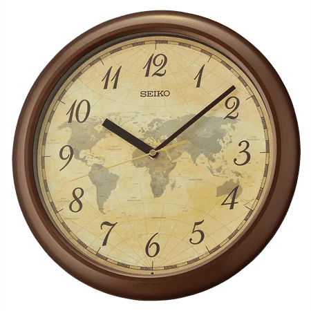 Seiko 12 World Map Wall Clock, Metallic Brown, Traditional Quartz Analog QHA006ZLH