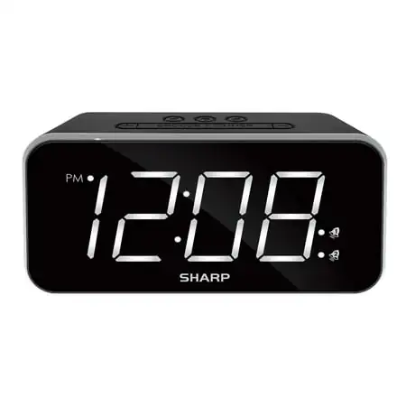 SHARP Dual Alarm Clock with Jumbo Easy to Read 1.8” White LED Display, Black Case