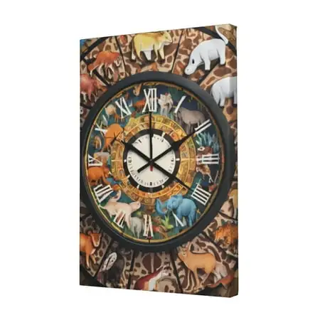 SHUISHANHUAAnimal clock ramed canvas printed wall art set with modern art decoration suitable for living rooms, bedrooms, and offices12x18 inch